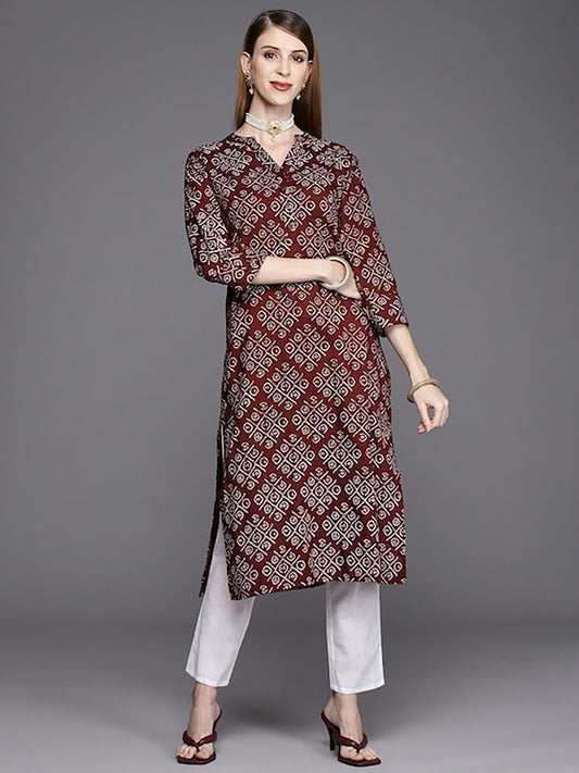 KSUT Maroon Women Printed Straight Kurta