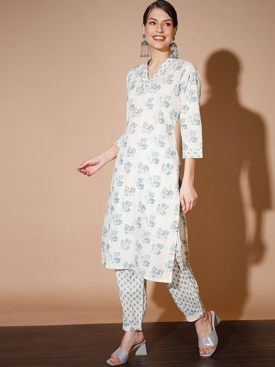 Myshka Floral Printed Gotta Patti Pure Cotton Kurta with Trousers