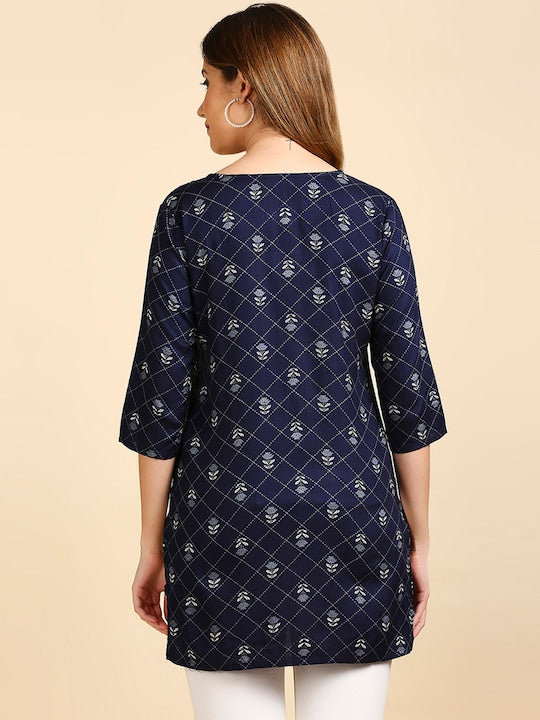 Anubhutee Women Navy Blue & White Printed Kurti