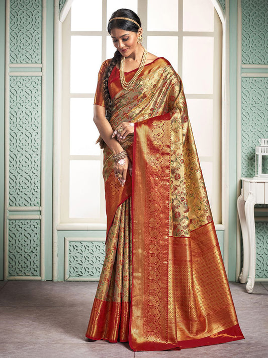 Satrani Floral Woven Design Zari Art Silk Banarasi Saree