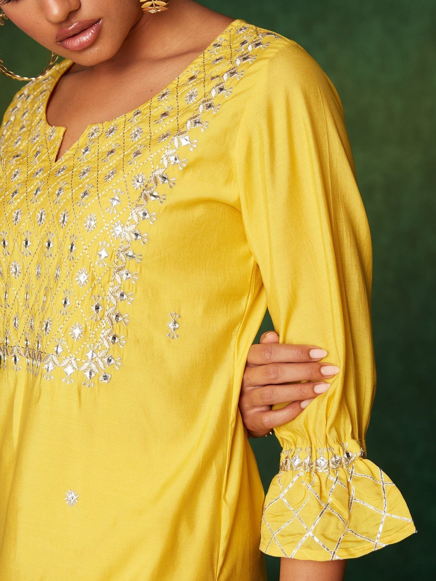 Likha Yellow Mirror & Gota Work Kurta Sharara & Dupatta LIKSKD148 (Set of 3)