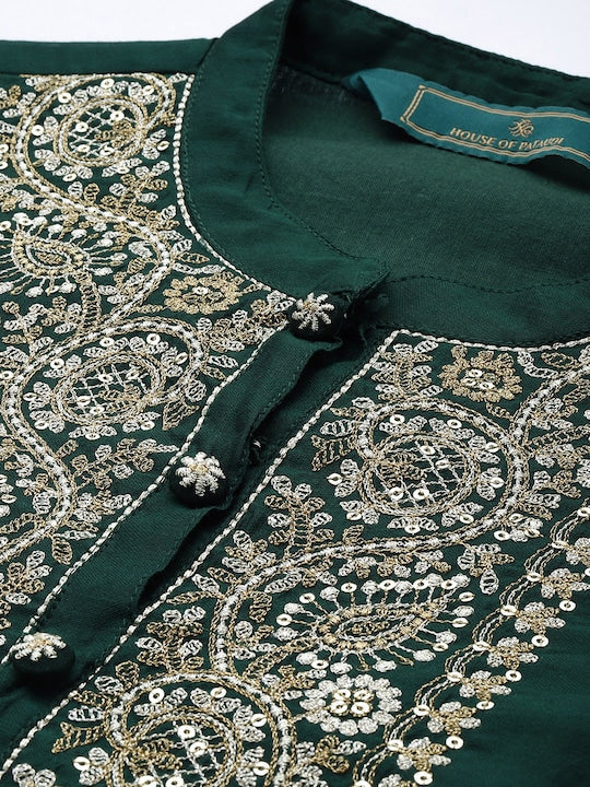 House of Pataudi Women Jashn Paisley Yoke Design Zari Work Regular Kurta With Palazzos