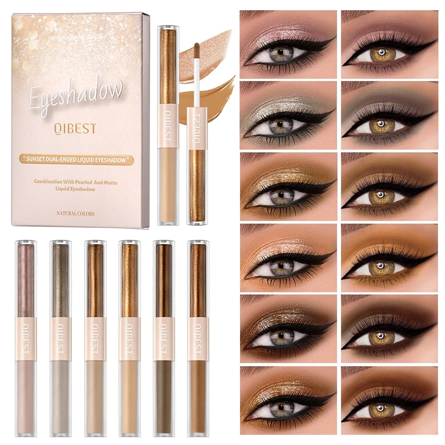 ZAMANIYA 6-Color Dual-ended Liquid Eyeshadow Set, Pearl and Matte Double Effect Liquid Eye Shadow, Silky and Easy to Apply, Quick-drying and Waterproof and Sweatproof, Long-lasting Glitter Eye Make Up