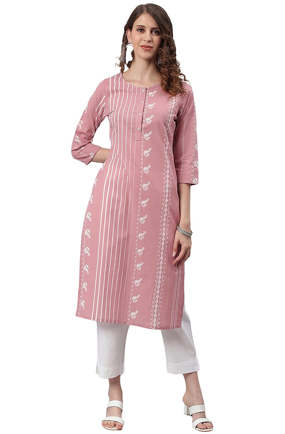 Janasya Women's Mauve Cotton Kurta