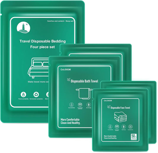 8 PCS Disposable Bed Sheets for Hotel, Travelling Essentials with 2 Disposable Bath Towels 2 Disposable Face Towels and Disposable Bed Sheets, Disposable Washcloths for Travel Hotel Essentials