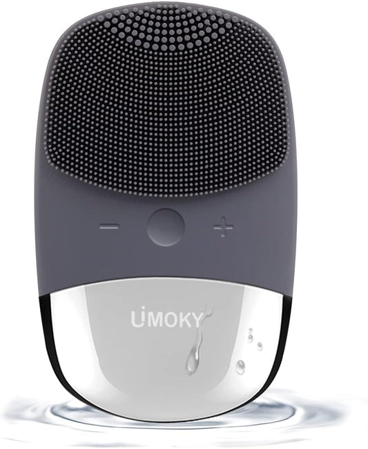 Facial Cleansing Brush, 3-in-1 Electric Silicone Face Scrubber, Vibrating Massager, IPX7 Waterproof, USB Rechargeble Brush for Deep Cleanning, Blackhead Remover, Exfoliating (Gray)