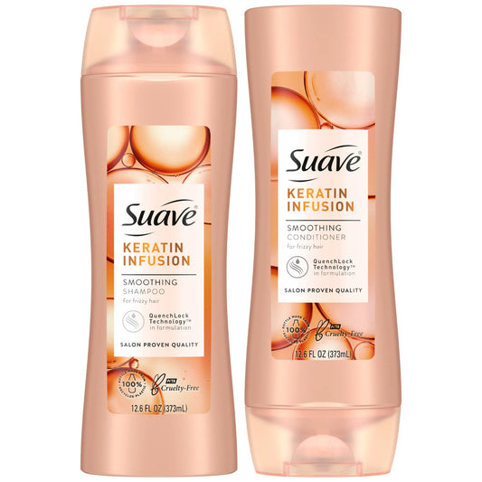 Suave Shampoo and Conditioner Set, Keratin Infusion, Smoothing ÐKeratin Hair Treatment & Detangler, 48H Frizz Control, Anti-Frizz Hair Products, 12.6 Oz Ea (2 Piece Set)