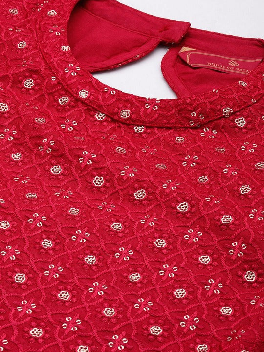 House of Pataudi Ethnic Motifs Embroidered Regular Sequinned Jashn Kurti With Trousers
