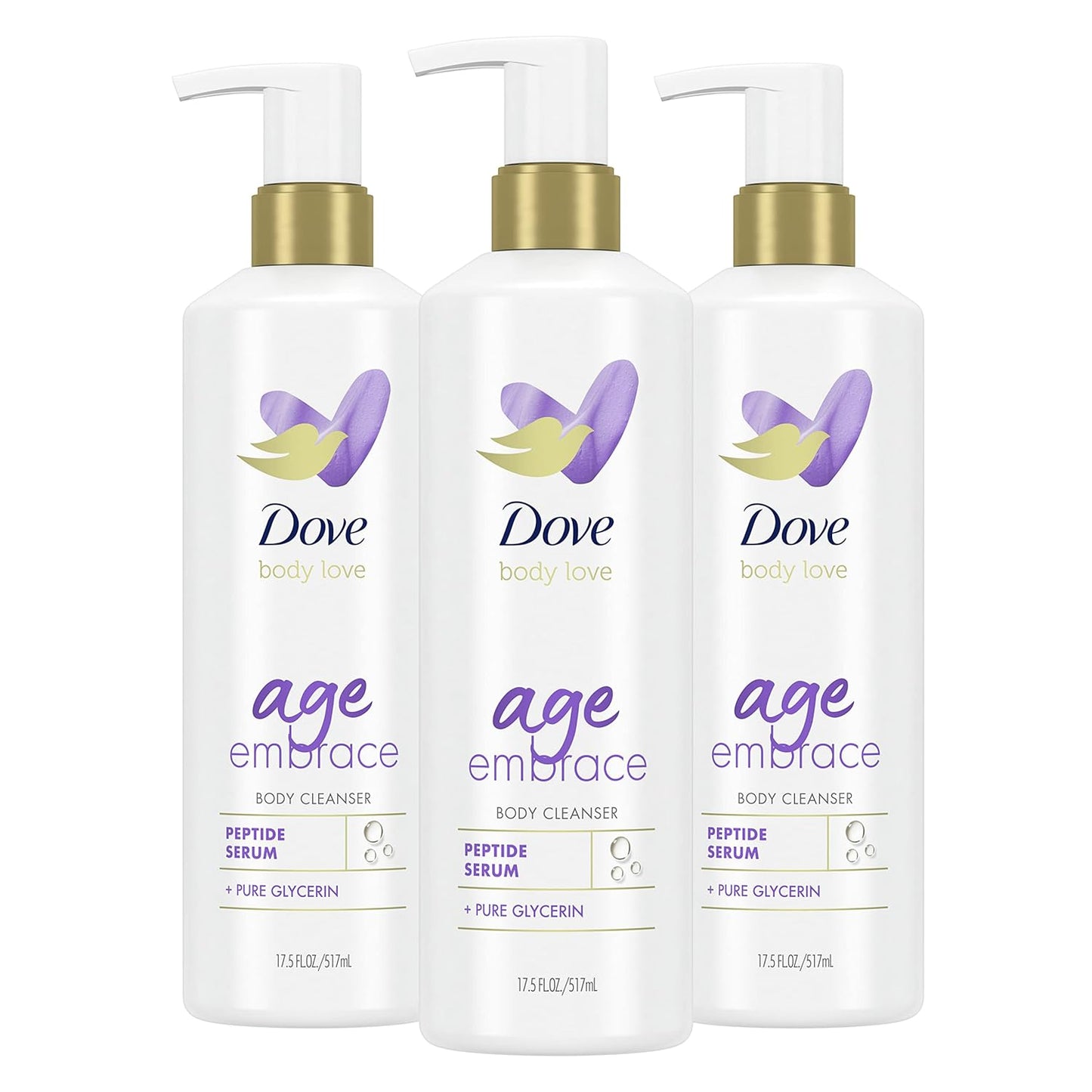Dove Body Love Body Cleanser Age Embrace 3 Count For Maturing Skin Body Wash with Peptides and Pure Glycerin 17.5 fl oz