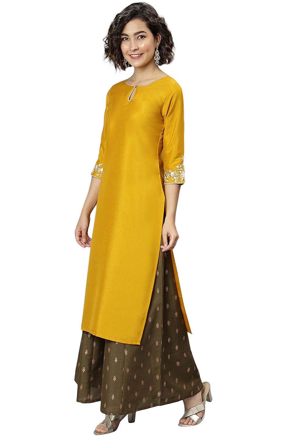 Janasya Women's Mustard Poly Silk Kurta