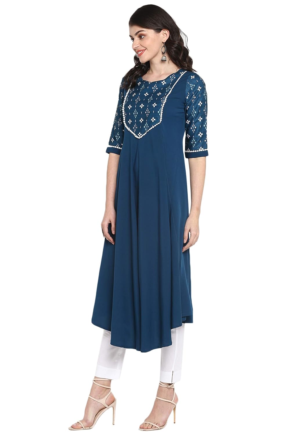 Janasya Women's Crepe Regular Kurta Teal