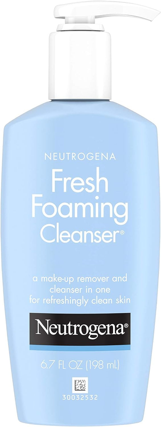 Neutrogena Fresh Foaming Gentle Daily Facial Cleanser & Makeup Remover, Soap Free, Removes Dirt, Oil & Waterproof Makeup, Non-Comedogenic & Hypoallergenic, 6.7 fl. oz