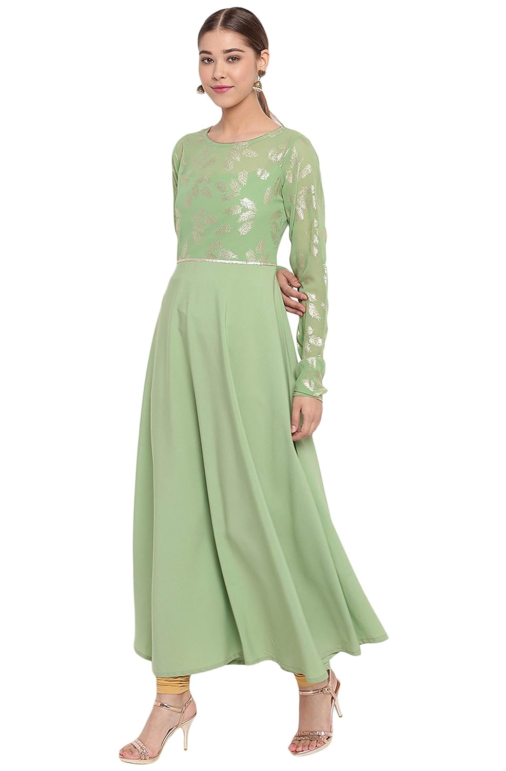 Janasya Women's Light Green Poly Crepe Kurta