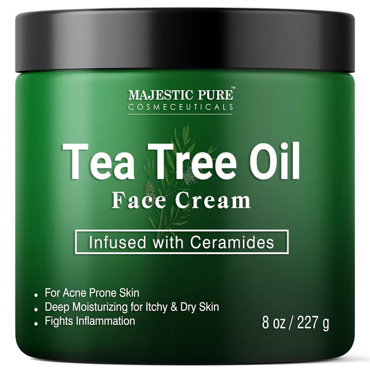 MAJESTIC PURE Tea Tree Oil Face Cream | Cream for Dry & Itchy Skin, Acne, Scar, Day & Night Moisturizer Face Cream for Women & Men | 8 Oz