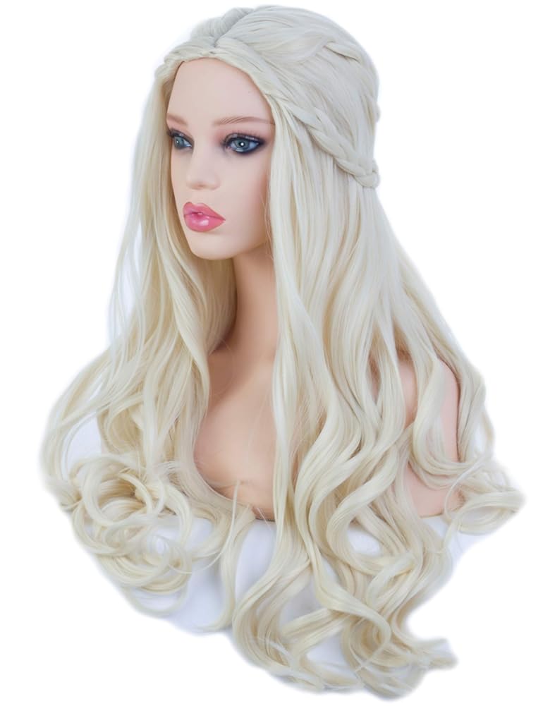Angelaicos Women's Long Wavy Blonde Wig Halloween Costume Cosplay Party Braids Wigs