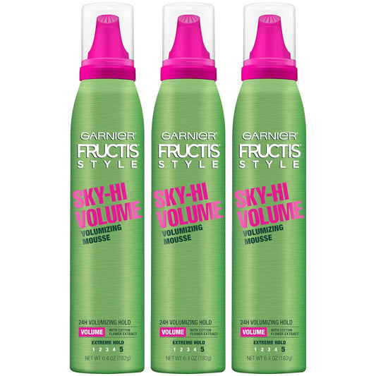 Garnier Fructis Style Sky-Hi Volume Mousse, Extreme Hold, 6.4 Oz, 3 Count (Packaging May Vary)