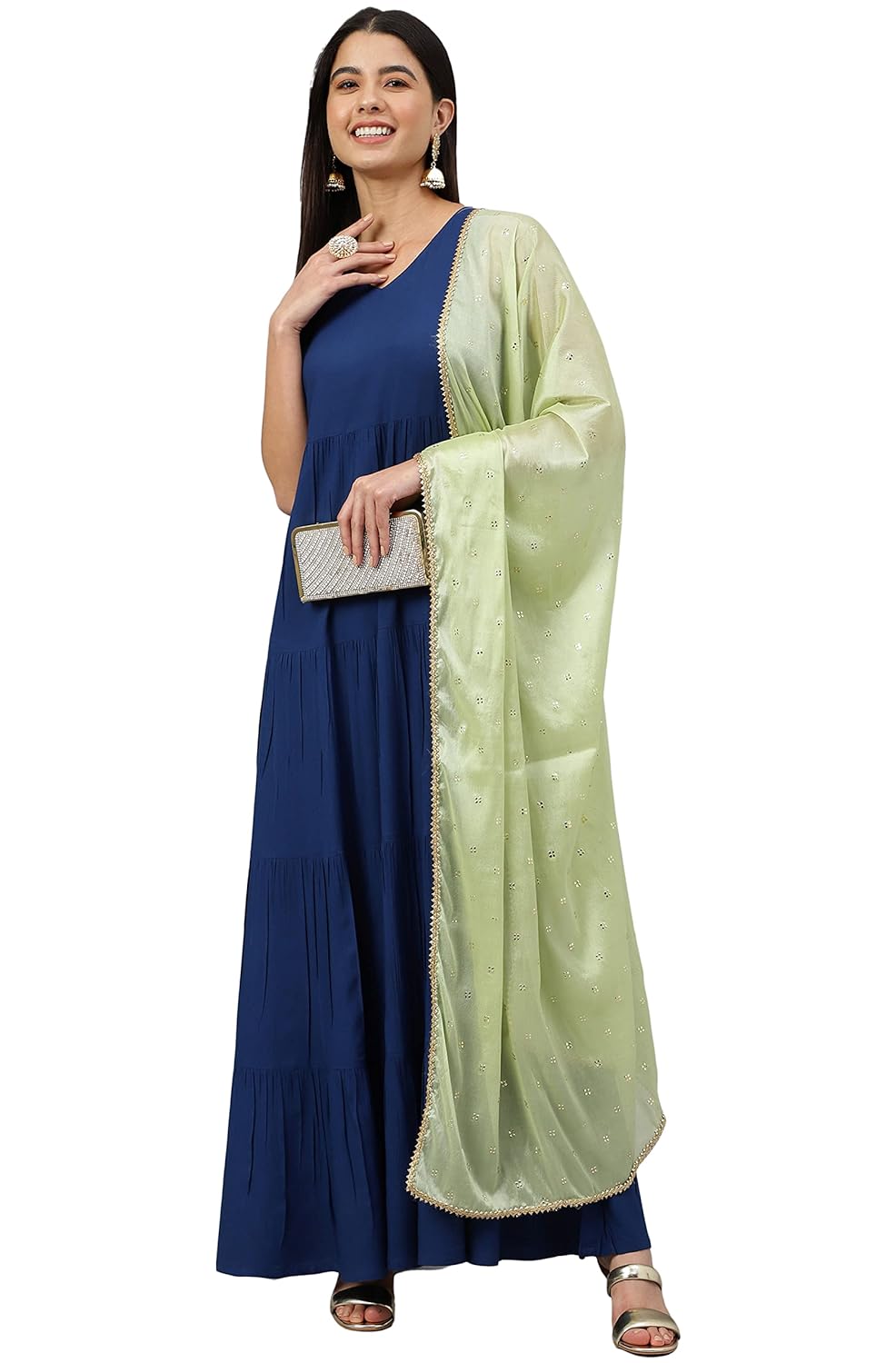 Janasya Women's Dark Blue Rayon Solid Kurta with Dupatta