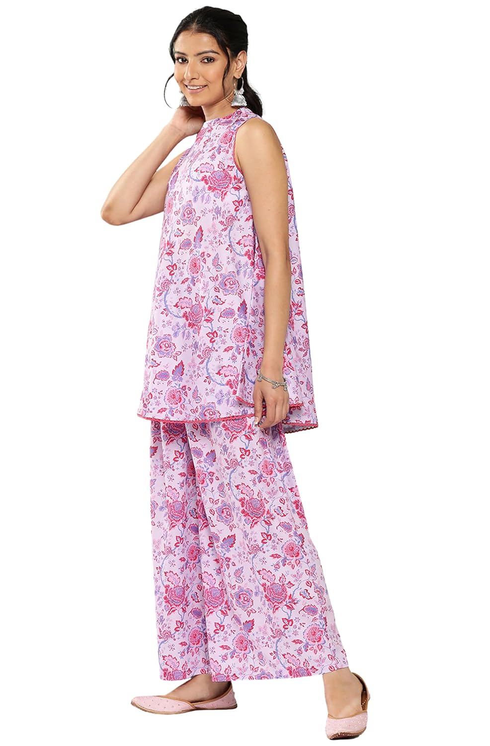 Janasya Women's Lavender Crepe Digital Printed Co-ords Set