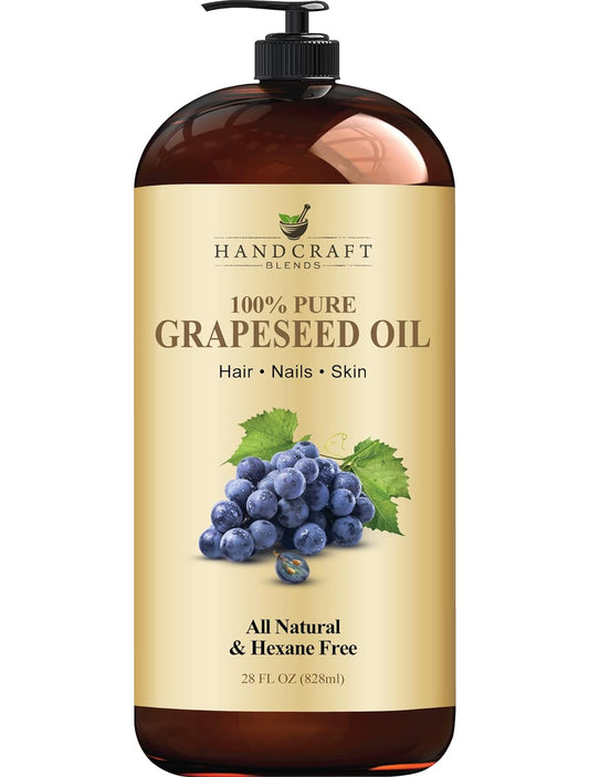 Handcraft Blends Grapeseed Oil - 100% Pure and Natural - Premium Therapeutic Grade Carrier Oil for Aromatherapy, Massage, Moisturizing Skin and Hair - Huge 28 fl. Oz