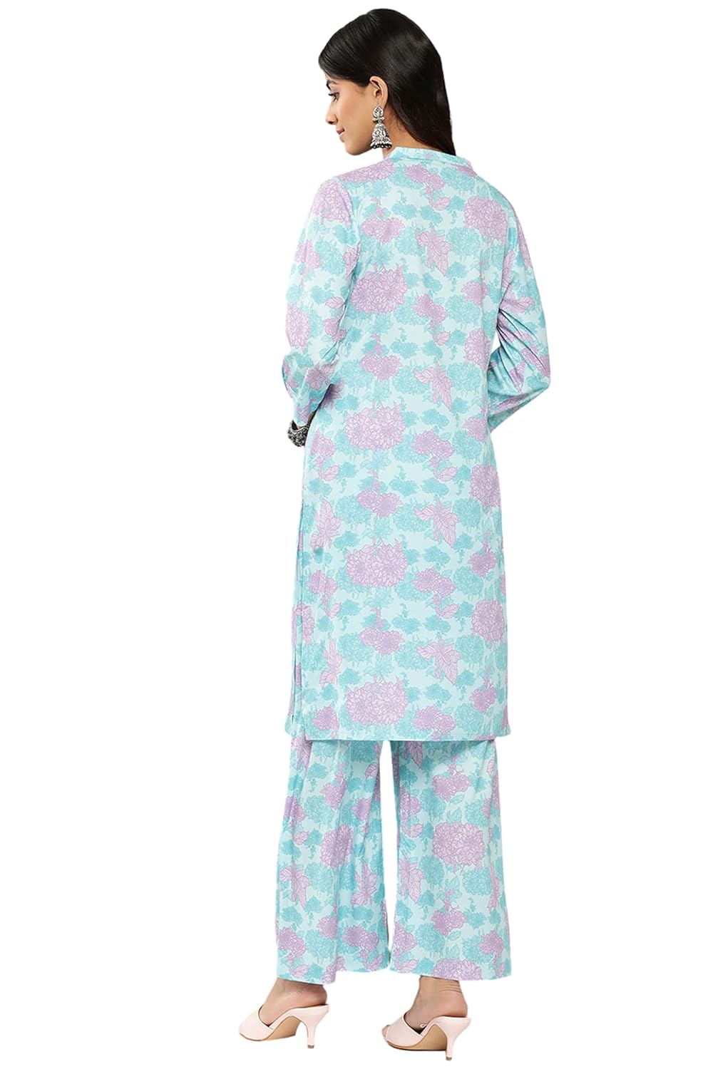 Janasya Women's Sky Blue Crepe Digital Printed Co-ords Set