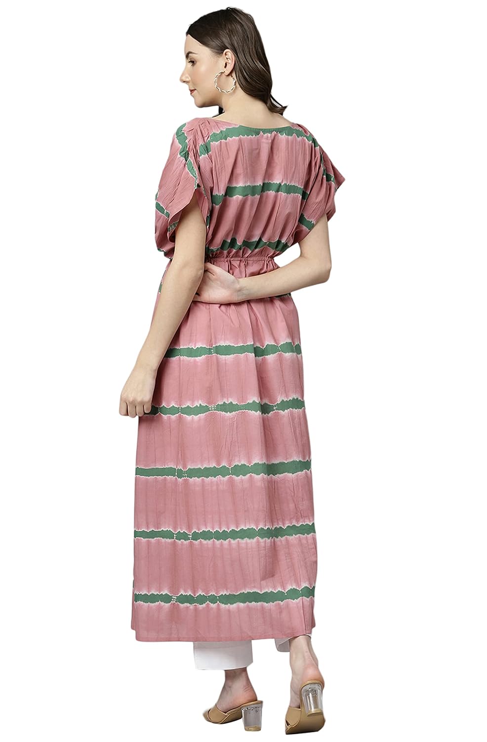 Janasya Women's Pink Cotton Kaftan