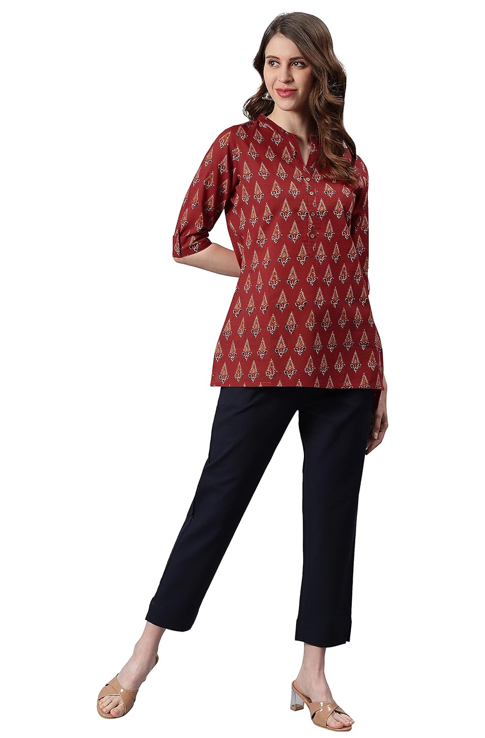 Janasya Women's Red Cotton Tunic
