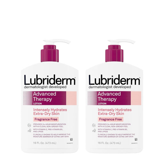 Lubriderm Advanced Therapy Moisturizing Lotion with Vitamins E and B5, Deep Hydration for Extra Dry Skin, Non-Greasy Formula, 16 fl. oz (Pack of 2)