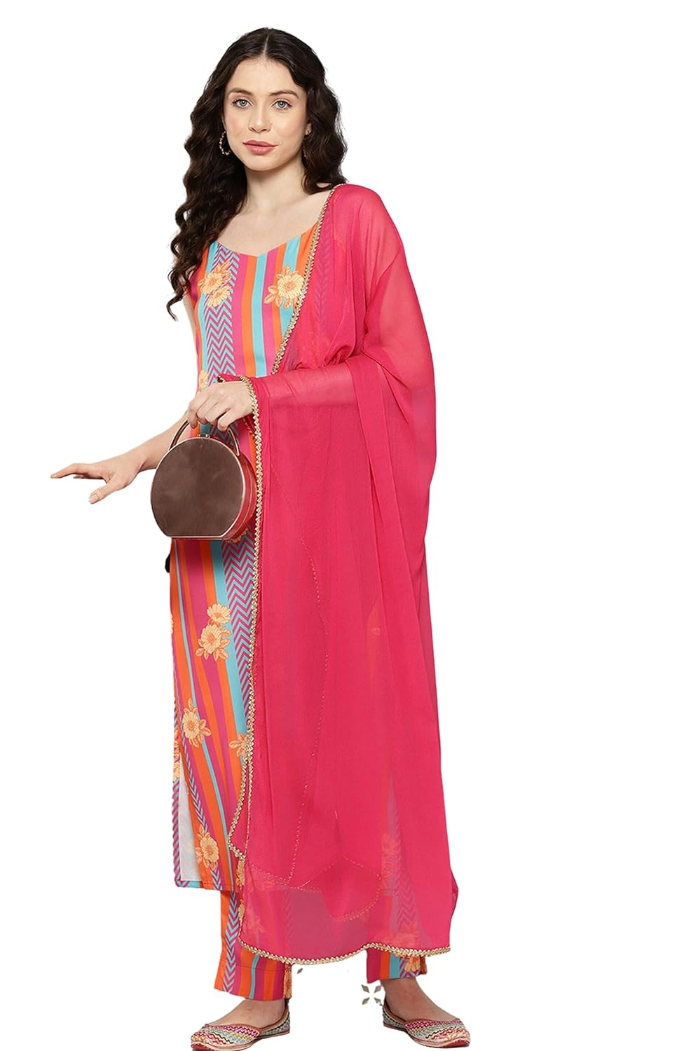 Janasya Women's Pink Moss Digital Printed Kurta with Pant and Dupatta