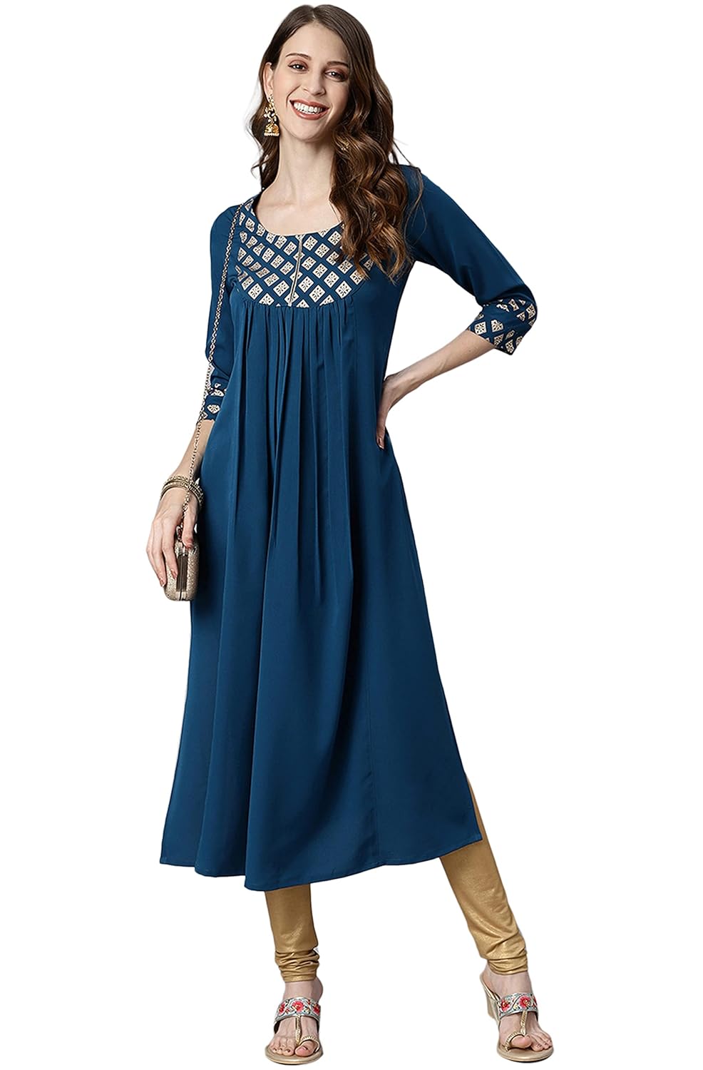 Janasya Women's Teal Poly Crepe Kurta