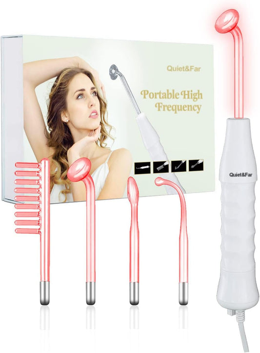 Quiet&Far High Frequency Facial Machine Skin Care Tool for Face Skin Care High Frequency Facial Wand Device with 4 Tubes