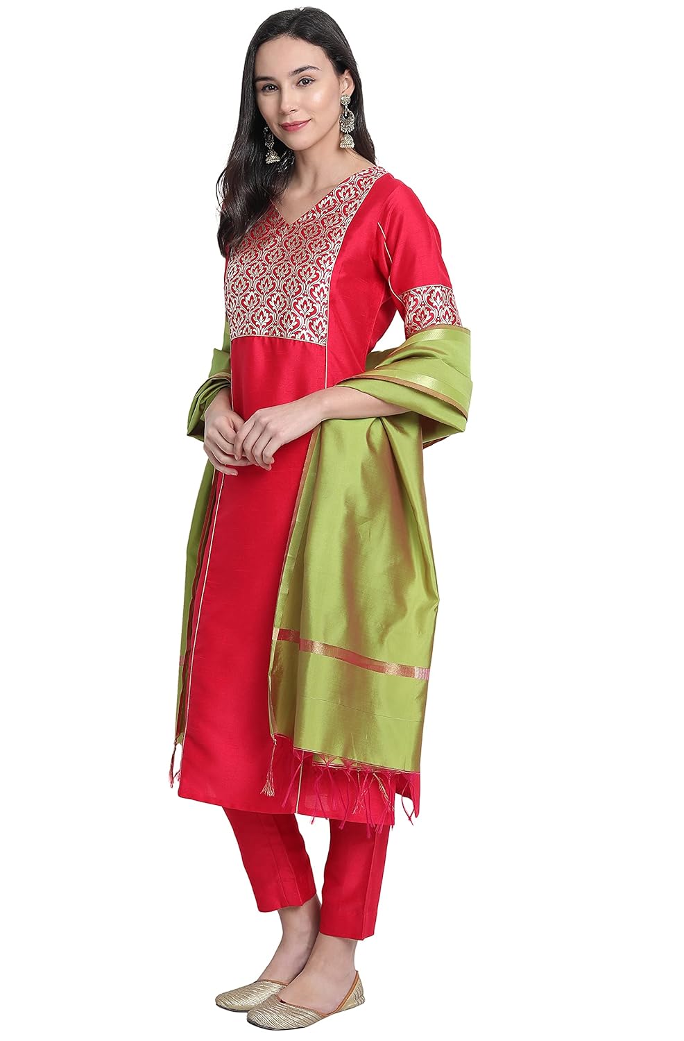 Janasya Women's Poly Silk Kurta With Pant And Dupatta