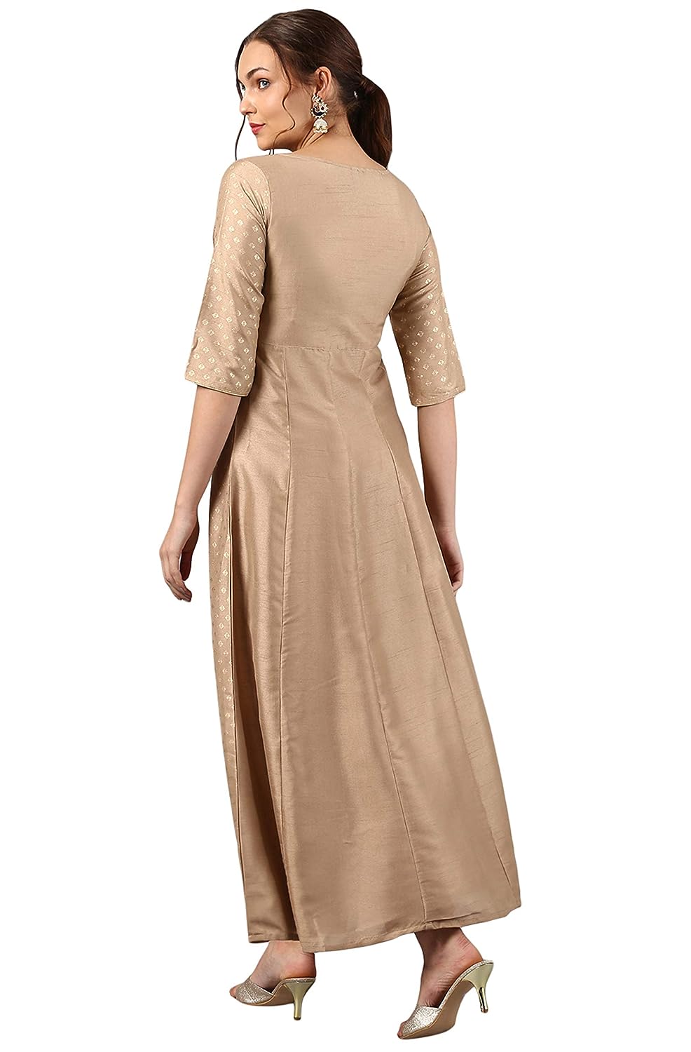 Janasya Women's Poly Silk Anarkali Kurta Beige