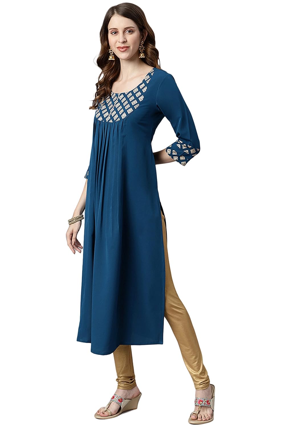 Janasya Women's Teal Poly Crepe Kurta