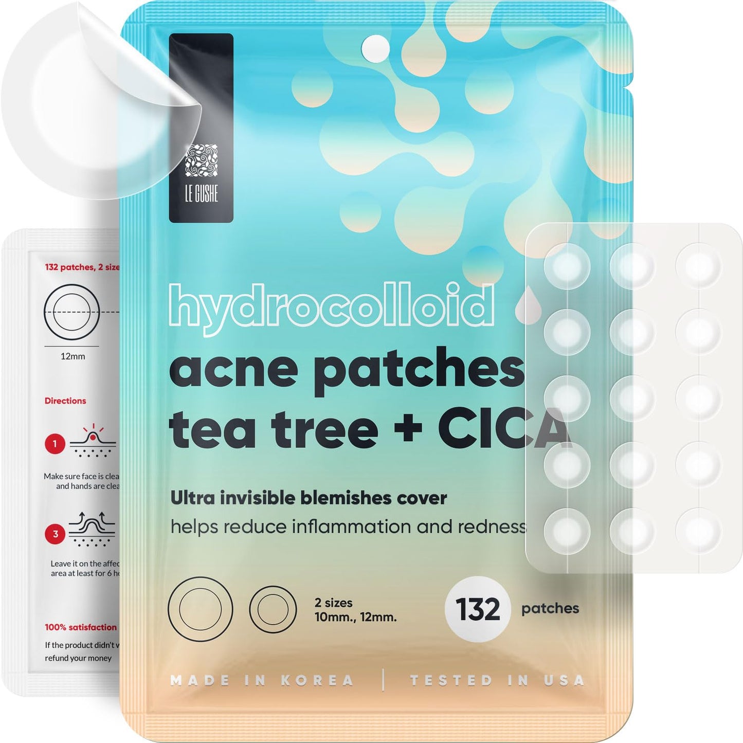 LE GUSHE K-BEAUTY Pimple Patches for Face (132 dots) - Hydrocolloid Acne Patch for Zits and Blemishes - Invisible Blemish Patches | Spot Cover Stickers for Glowing Skin | Korean Skin Care