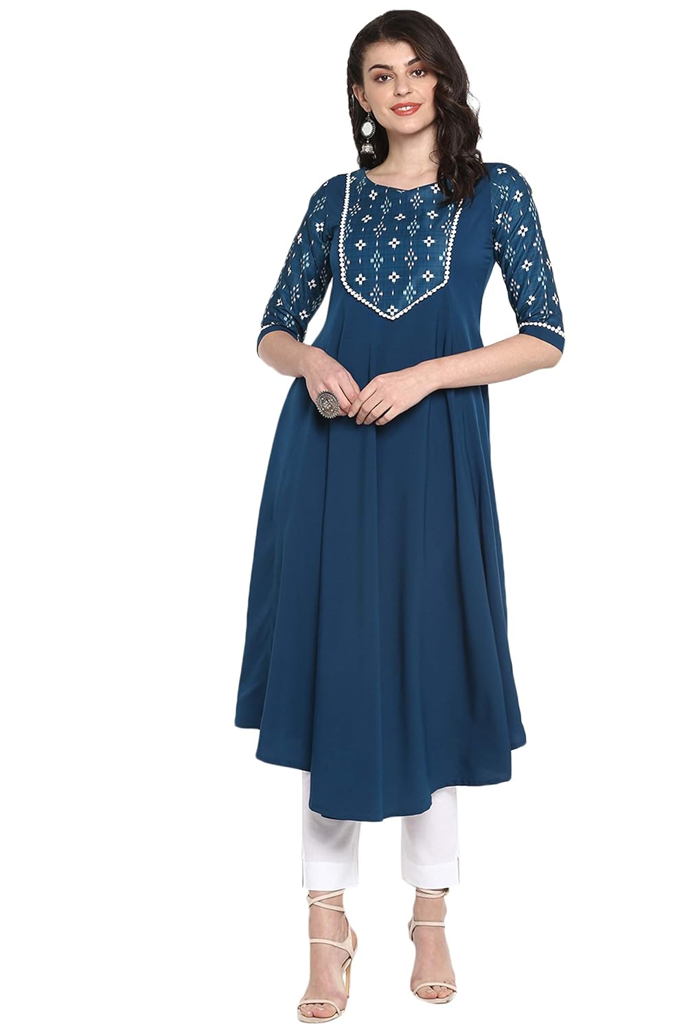 Janasya Women's Crepe Regular Kurta Teal