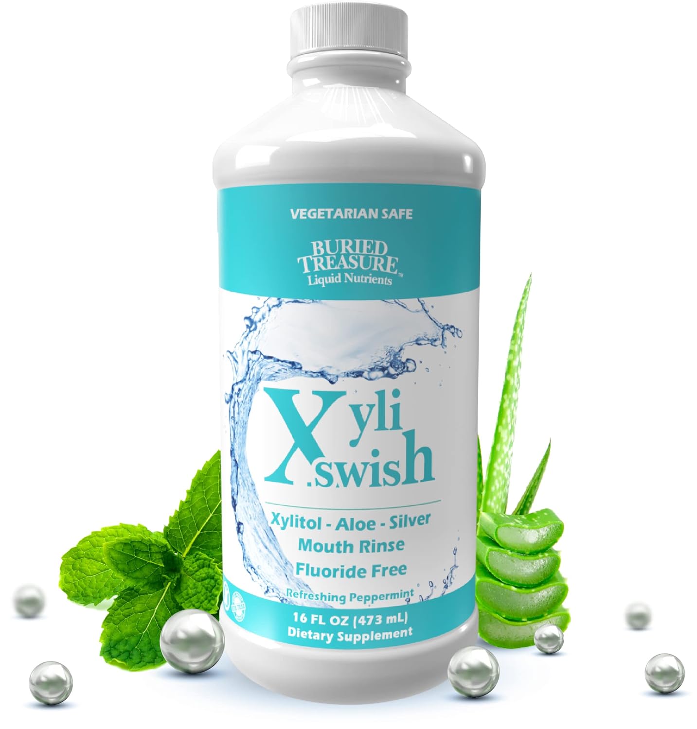 Xyli Swish - All Natural Formulated Nano Silver, Xylitol & Aloe Mouthwash - Alcohol and Fluoride Free - Oral Rinse to Fight Bad Breath & Dry Mouth - Peppermint Flavor - 16oz.
