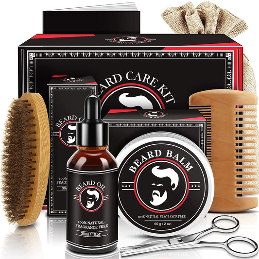 Valentines Day Gifts for Him - Mens Valentines Gifts - Beard Growth and Grooming Kit w/Beard Oil Beard Balm Beard Brush Beard Comb Beard Scissors - Birthday Gifts for Men Dad Husband FiancŽ Boyfriend