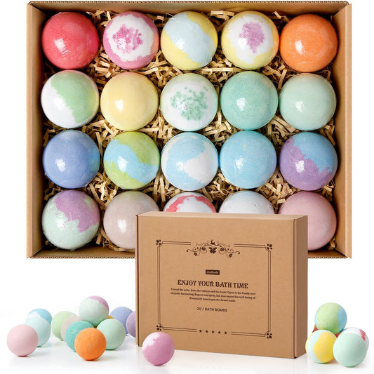 ZenBombs Bath Bombs Gift Set, 20 pcs Natural Shea Butter & Safe Oil Bath Bomb for Skin Moisturizing, Handmade Bubble Bath & Fizzy, Ideal Gift for Women