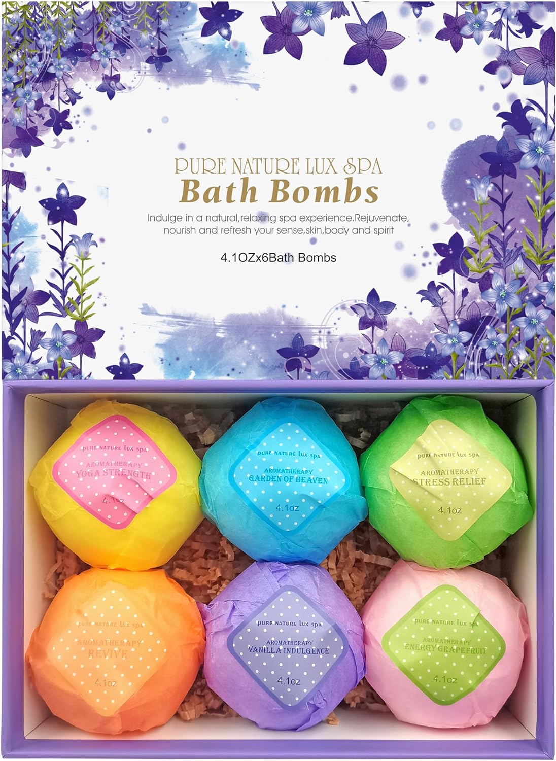 Bath Bombs Gift Set - Ultra Bubble XXL Fizzies (6 x 4.1 oz) with Natural Dead Sea Salt Cocoa and Shea Essential Oils, The Best Birthday Gift Idea for Her/Him, Wife, Girlfriend, Women, Kids