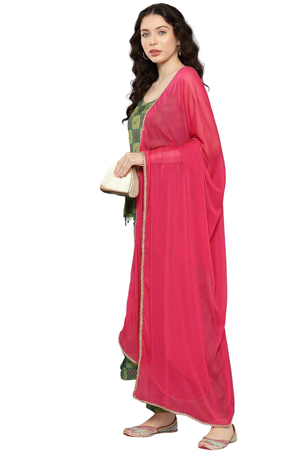 Janasya Women's Green Moss Digital Printed Kurta with Pant and Dupatta