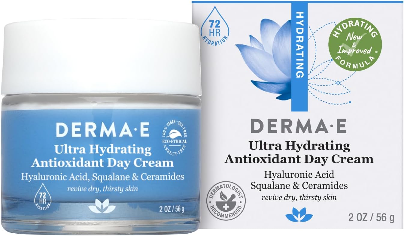 DERMA-E Ultra Hydrating Antioxidant Day Cream Ð Advanced Face Moisturizer with Anti-Aging Squalane, Hyaluronic Acid and Ceramides to Smooth and Nourish, 2 Oz