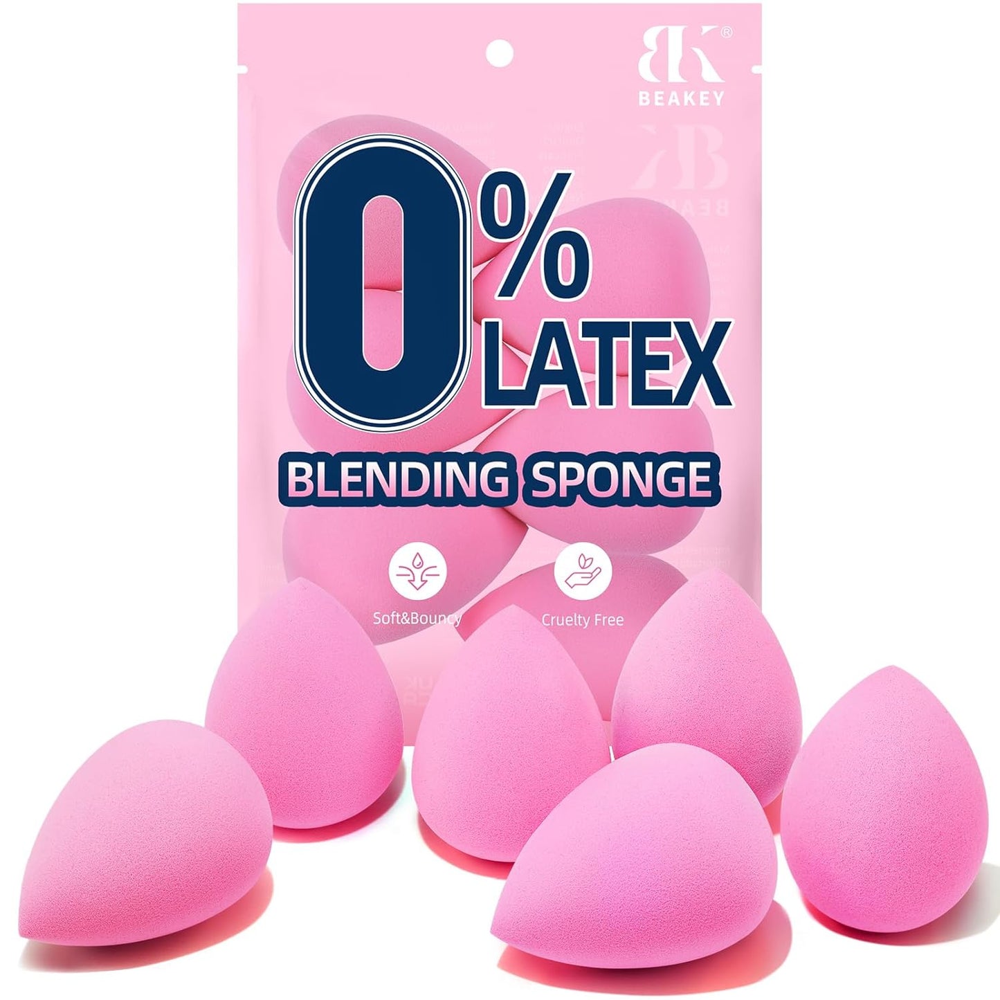 BEAKEY Super Soft Makeup Sponge Set, Latex Free and High-definition Set of 6 Blender Beauty Sponge for Liquid, Cream and Powder, Pink Makeup Gifts