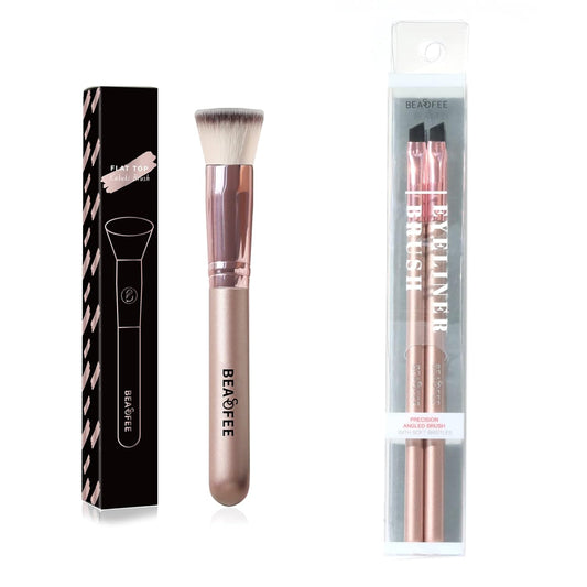 BEASOFEE Top Kabuki Foundation Brush+Angled Eyeliner Brush Set