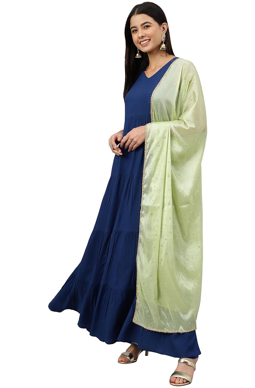 Janasya Women's Dark Blue Rayon Solid Kurta with Dupatta