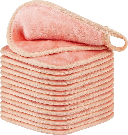 HealAge 15 Pack Reusable Makeup Remover Cloth 6x6Inch, Microfiber Makeup Remover Pads, Washable Facial Cleansing Cloth for All Skin Types,Coral