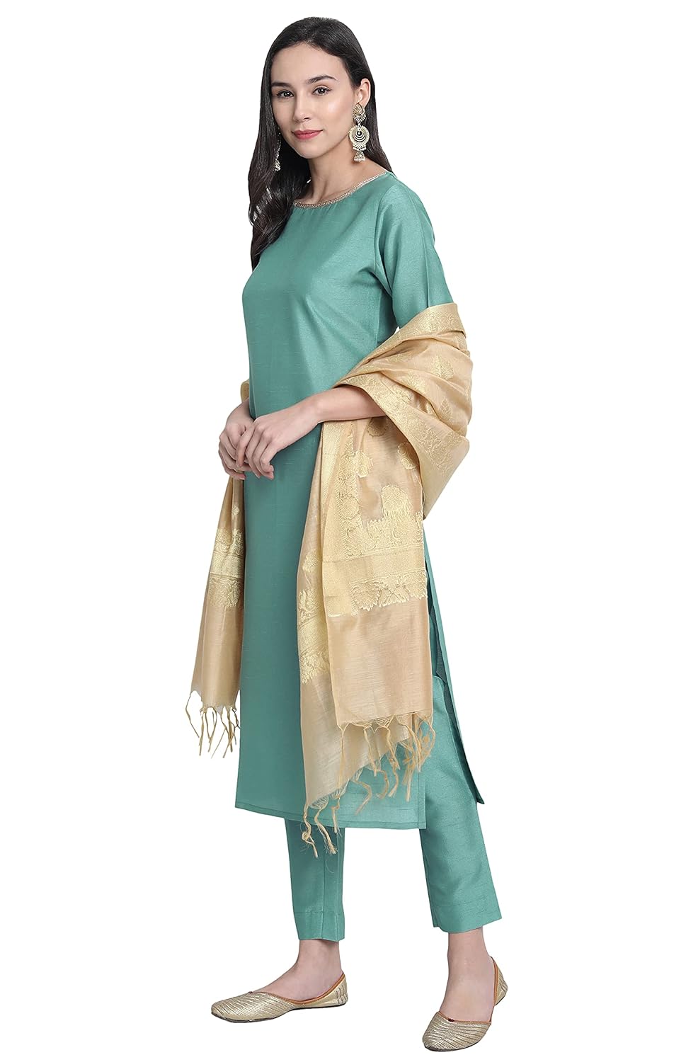 Janasya Women Art Silk Straight Kurta, Pant with Dupatta