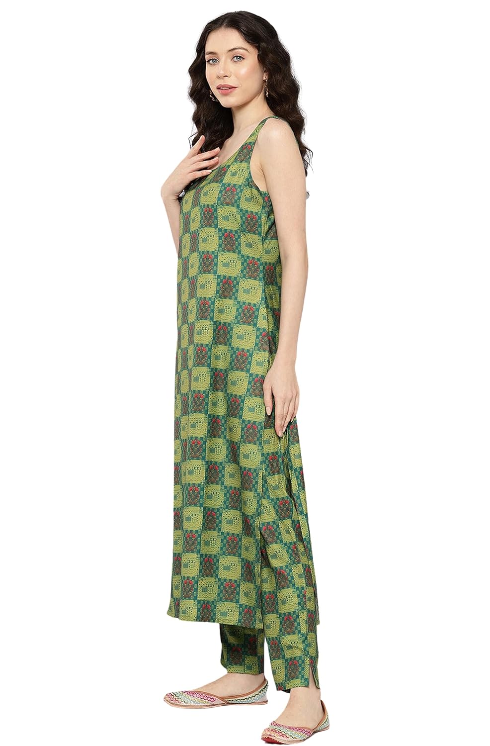 Janasya Women's Green Moss Digital Printed Kurta with Pant and Dupatta