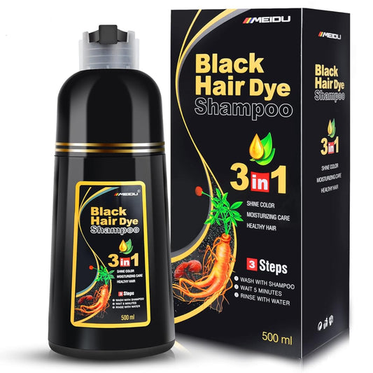 IIIMEIDU Black Hair Dye Shampoo, 3 in 1 Hair Color Shampoo for Women Men Gray Coverage, Herbal Ingredients Black Hair Dye 500ml (Black)