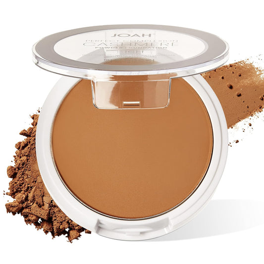 JOAH Perfect Complexion Cashmere Powder Foundation, Medium Face Coverage, Matte Finish, Korean Makeup, Compact Design For Oily & All Skin Types, 16 Hour Wear, Tan with Warm Undertones