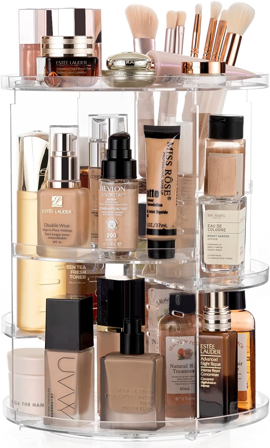 Vorey 360 Rotating Makeup Organizer, Large Capacity DIY Adjustable Cosmetic Display Organizer, Spinning Perfume Skin Care Organizer for Vanity Countertop, Clear